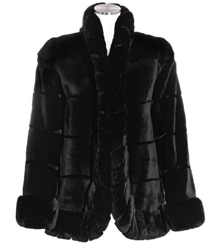 28” Sheared Mink Jacket Rex Rabbit Trim, Reversible to Taffeta | Koslow ...